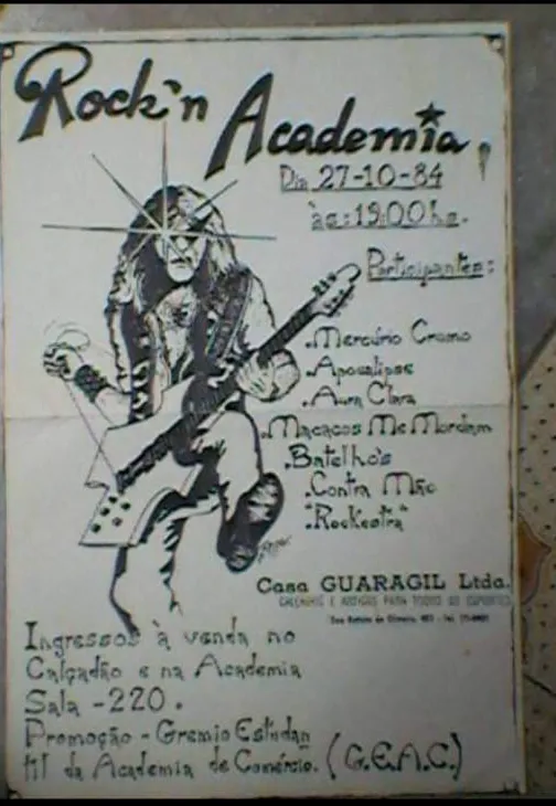 Cartaz desenhado à mão do festival Rock'n Academia, 27 de outubro de 1984